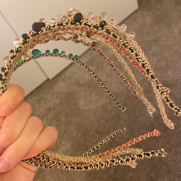 Faux gemstones thin headbands - metallic threads - Picture 3 of 3